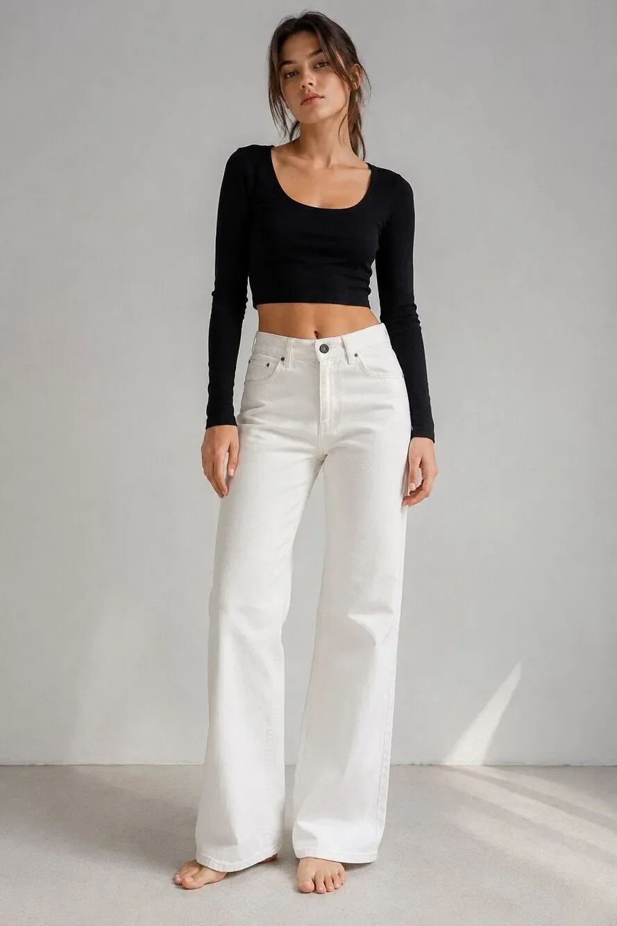 Cotton On White Long Wide Leg Jeans High Rise Cotton Blend Women’s Size 4